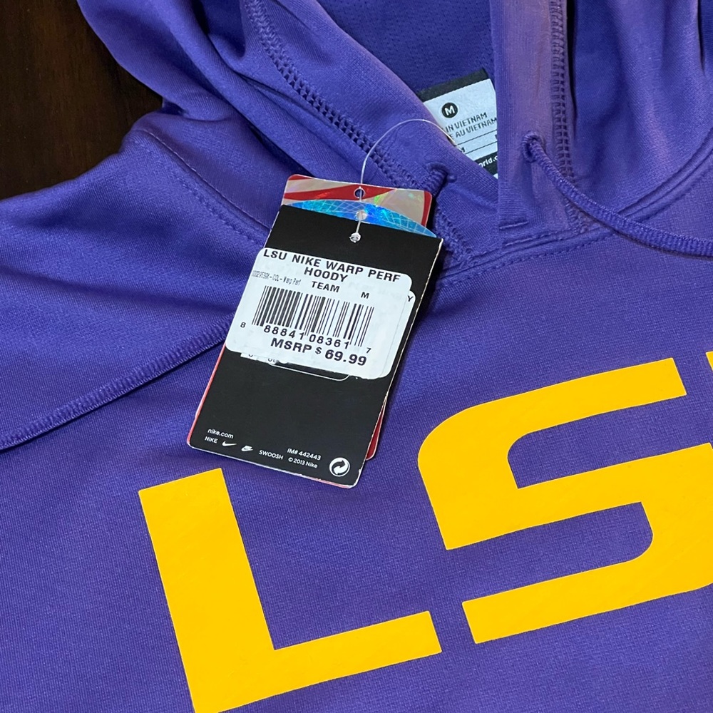 RARE 2013 NWT NIKE THERMA-FIT PURPLE/GOLD LSU TIGERS KO WARP HOODIE SZ MEDIUM - Picture 5 of 13